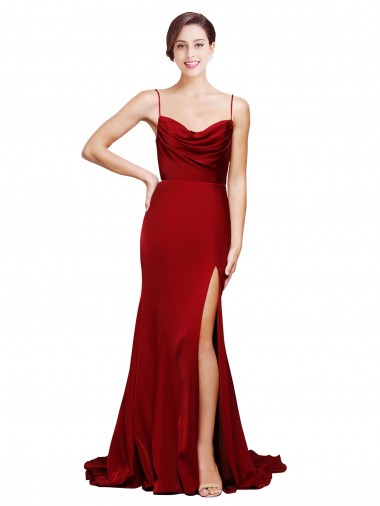 Spaghetti Straps Stretch Satin Sleeveless Criss Cross Back Burgundy Black Tie Evening Gown / Prom Dress / Bridesmaid Dress Edinburgh