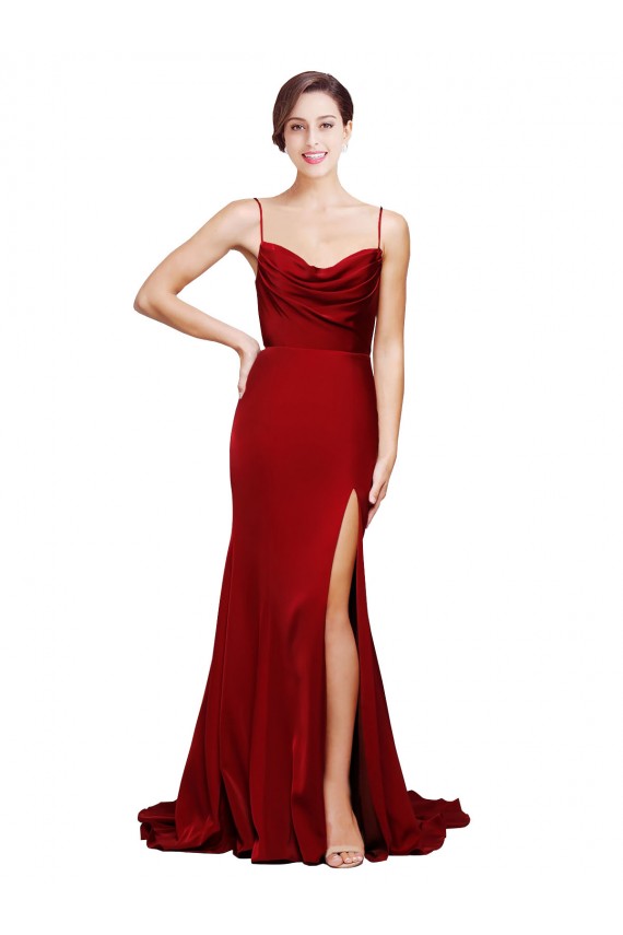 Spaghetti Straps Stretch Satin Sleeveless Criss Cross Back Burgundy Black Tie Evening Gown / Prom Dress / Bridesmaid Dress Edinburgh