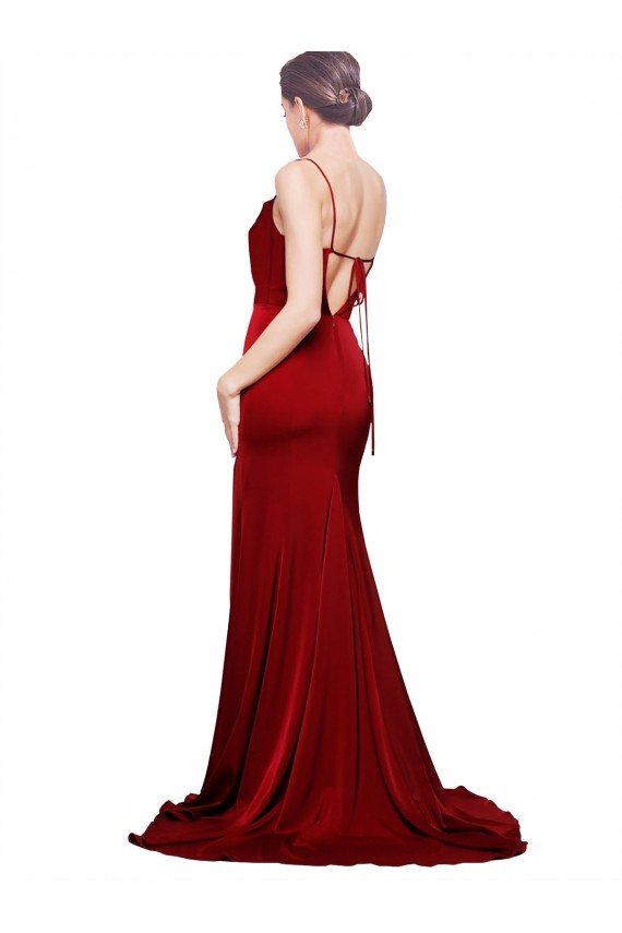 Spaghetti Straps Stretch Satin Sleeveless Criss Cross Back Burgundy Black Tie Evening Gown / Prom Dress / Bridesmaid Dress Edinburgh