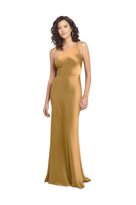 One Shoulder Stretch Satin Sleeveless Gold Formal Evening Gown / Prom Dress / Bridesmaid Dress Edinburgh