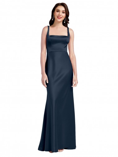 Square Neck Stretch Satin Sleeveless Low Back Dark Navy Formal Evening Gown / Prom Dress / Bridesmaid Dress Edinburgh