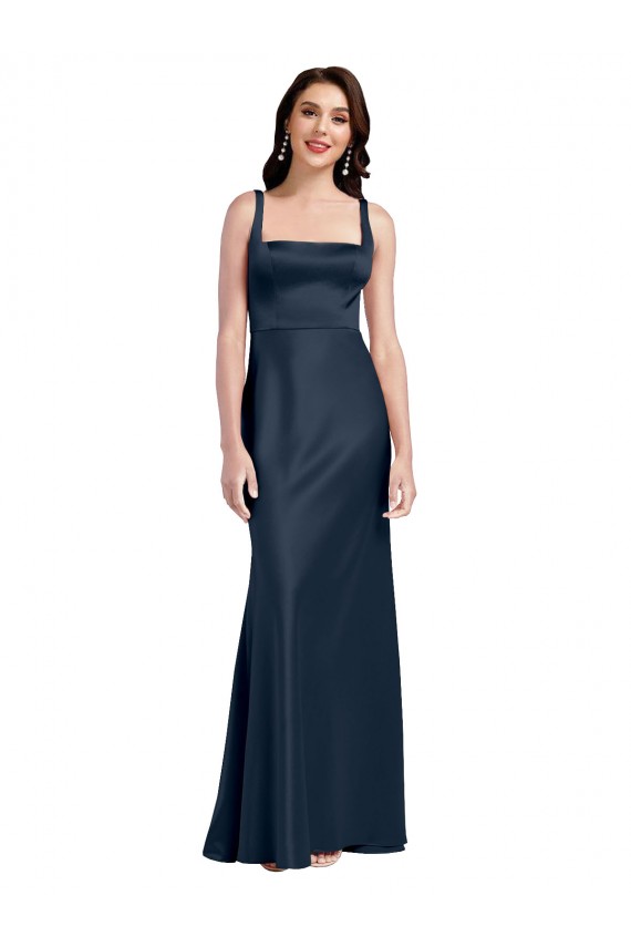 Square Neck Stretch Satin Sleeveless Low Back Dark Navy Formal Evening Gown / Prom Dress / Bridesmaid Dress Edinburgh