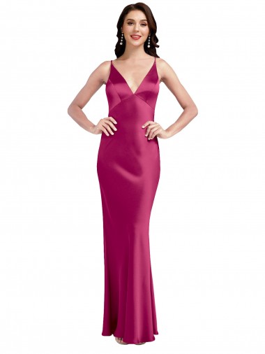 Spaghetti Straps Stretch Satin Sleeveless Low Back Fuchsia Formal Evening Dress / Bridesmaid Dress Edinburgh