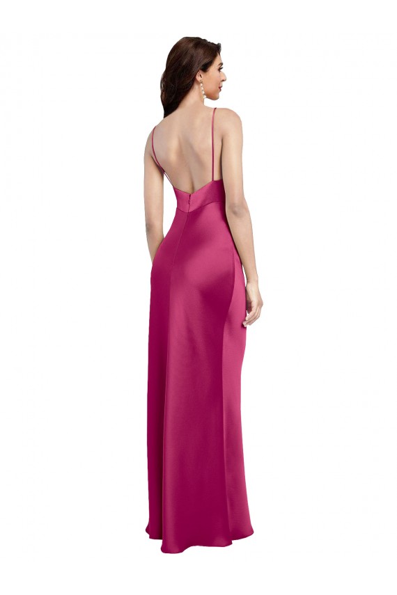 Spaghetti Straps Stretch Satin Sleeveless Low Back Fuchsia Formal Evening Dress / Bridesmaid Dress Edinburgh