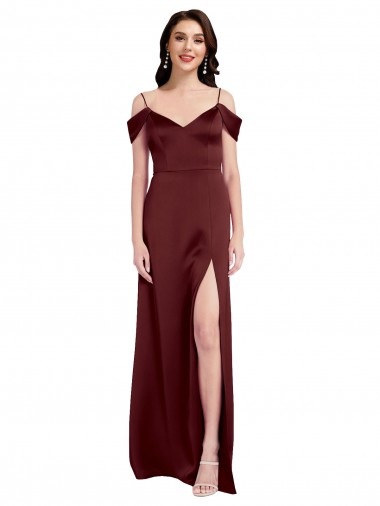 Off the Shoulder Stretch Satin Sleeveless Burgundy Gold Formal Dress / Bridesmaid Dress Edinburgh