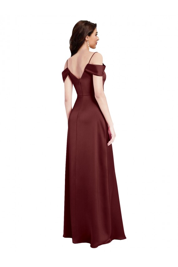 Off the Shoulder Stretch Satin Sleeveless Burgundy Gold Formal Dress / Bridesmaid Dress Edinburgh