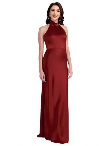 Halter Neck Stretch Satin Sleeveless Backless Burgundy Black Tie Evening Gown / Prom Dress / Bridesmaid Dress Edinburgh