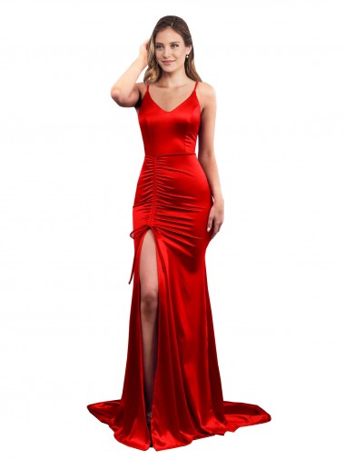 Sweetheart Stretch Satin Sleeveless Low Back Red Evening Dress / Bridesmaid Dress Edinburgh