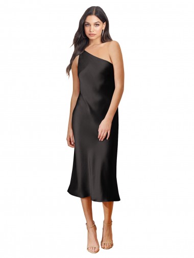 One Shoulder Stretch Satin Sleeveless Black Black Tie Evening Dress / Prom Dress / Bridesmaid Dress Edinburgh