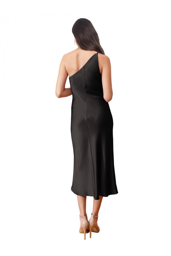 One Shoulder Stretch Satin Sleeveless Black Black Tie Evening Dress / Prom Dress / Bridesmaid Dress Edinburgh