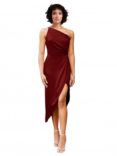 One Shoulder Stretch Satin Sleeveless Burgundy Black Tie Evening Gown / Prom Dress / Bridesmaid Dress Edinburgh