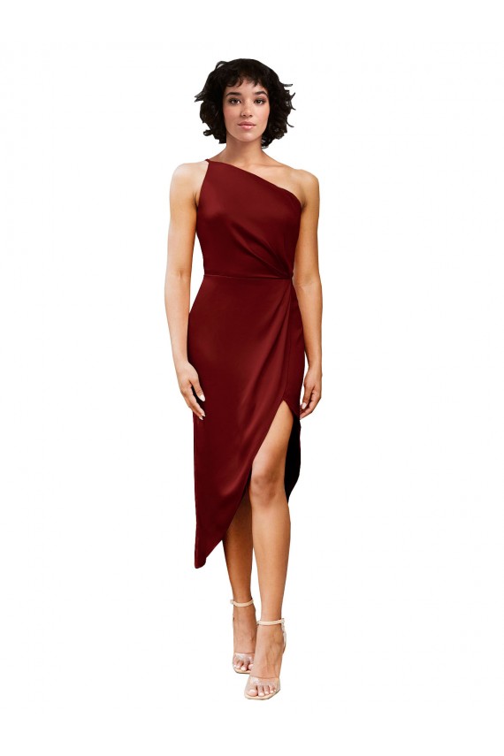 One Shoulder Stretch Satin Sleeveless Burgundy Black Tie Evening Gown / Prom Dress / Bridesmaid Dress Edinburgh