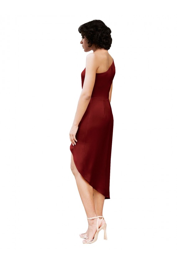 One Shoulder Stretch Satin Sleeveless Burgundy Black Tie Evening Gown / Prom Dress / Bridesmaid Dress Edinburgh