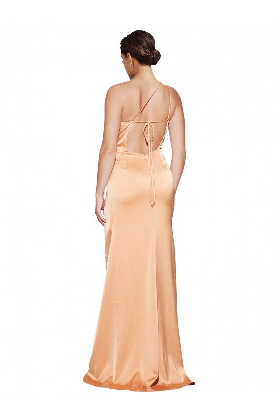 One Shoulder Stretch Satin Sleeveless Criss Cross Open Back Light Copper Formal Evening Gown / Prom Dress / Bridesmaid Dress Edinburgh