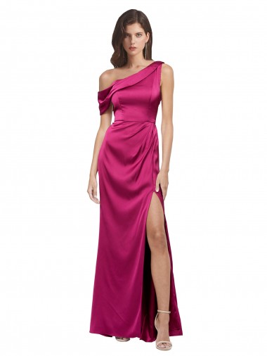 One Shoulder Stretch Satin Sleeveless Fuchsia Bridesmaid Dress / Evening Dress Edinburgh
