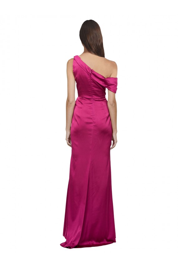 One Shoulder Stretch Satin Sleeveless Fuchsia Bridesmaid Dress / Evening Dress Edinburgh