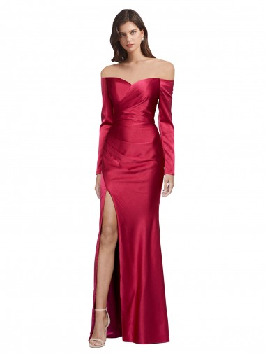 Sweetheart Stretch Satin Long Sleeves Dark Red Formal Evening Gown / Prom Dress / Bridesmaid Dress Edinburgh