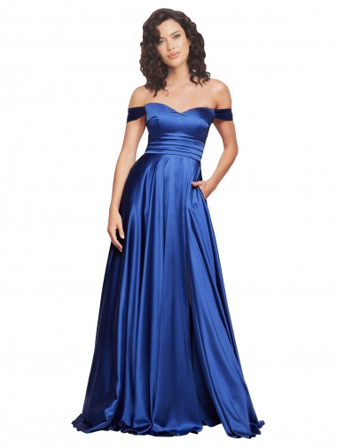 Off the Shoulder Stretch Satin Sleeveless Royal Blue Formal Evening Gown / Prom Dress / Bridesmaid Dress Edinburgh