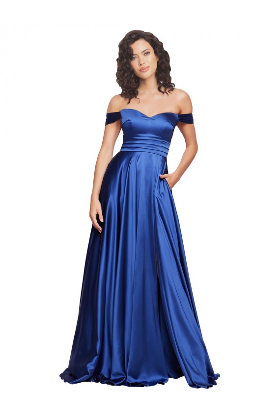 Off the Shoulder Stretch Satin Sleeveless Royal Blue Formal Evening Gown / Prom Dress / Bridesmaid Dress Edinburgh