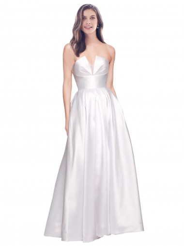 Strapless Stretch Satin Sleeveless Low Back White Formal Evening Gown / Prom Dress / Bridesmaid Dress Edinburgh
