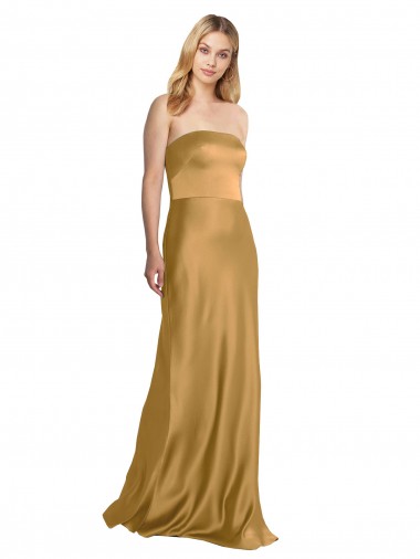 Strapless Stretch Satin Sleeveless Gold Formal Evening Gown / Prom Dress / Bridesmaid Dress Edinburgh