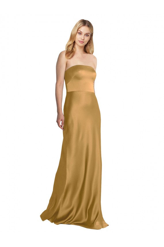 Strapless Stretch Satin Sleeveless Gold Formal Evening Gown / Prom Dress / Bridesmaid Dress Edinburgh