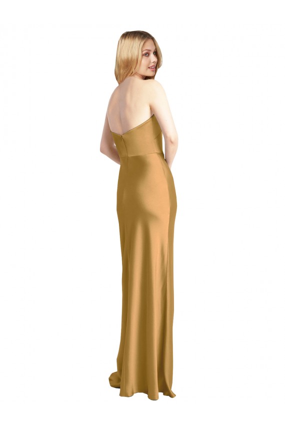 Strapless Stretch Satin Sleeveless Gold Formal Evening Gown / Prom Dress / Bridesmaid Dress Edinburgh
