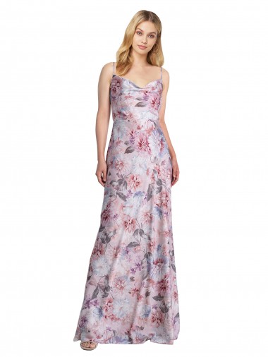 Cowl Neck Stretch Satin & Floral Sleeveless Formal Evening Gown / Bridesmaid Dress Edinburgh
