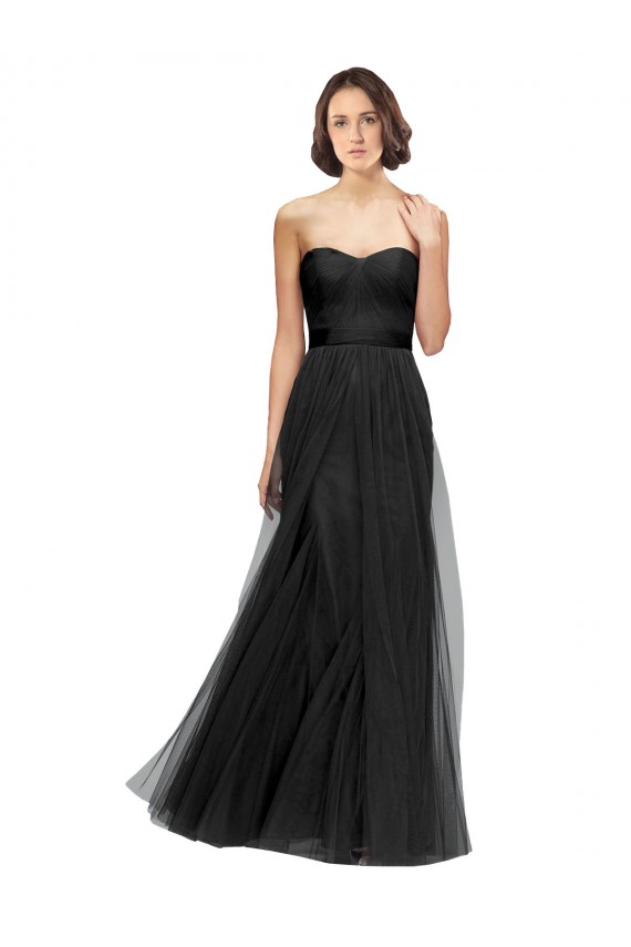 Sweetheart Tulle Sleeveless Long Black Bridesmaid Gown Edinburgh