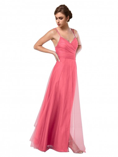 Spaghetti Straps Tulle Sleeveless V-Back Watermelon Bridesmaid Dress Edinburgh