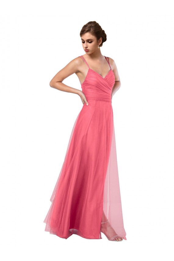 Spaghetti Straps Tulle Sleeveless V-Back Watermelon Bridesmaid Dress Edinburgh