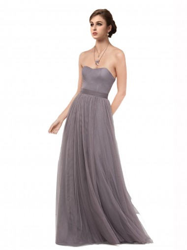 Spaghetti Straps Tulle Sleeveless V-Back Pewter Bridesmaid Dress Edinburgh