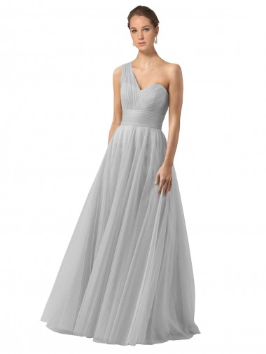 One Shoulder Tulle Sleeveless Silver Bridesmaid Gown Edinburgh