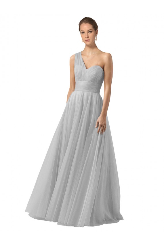 One Shoulder Tulle Sleeveless Silver Bridesmaid Gown Edinburgh