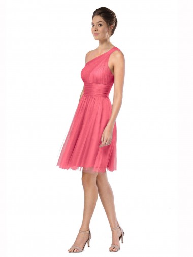 One Shoulder Tulle Sleeveless Watermelon Bridesmaid Dress Edinburgh