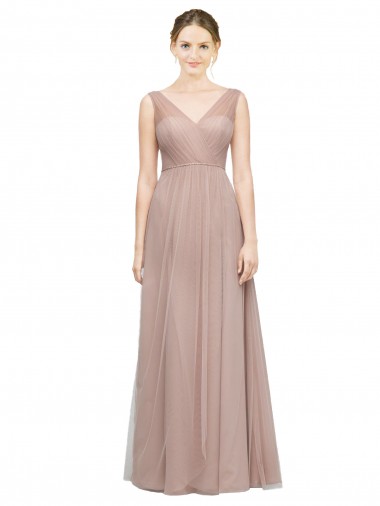 V-Neck Tulle Sleeveless Blush Bridesmaid Dress Edinburgh