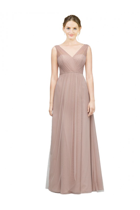 V-Neck Tulle Sleeveless Blush Bridesmaid Dress Edinburgh