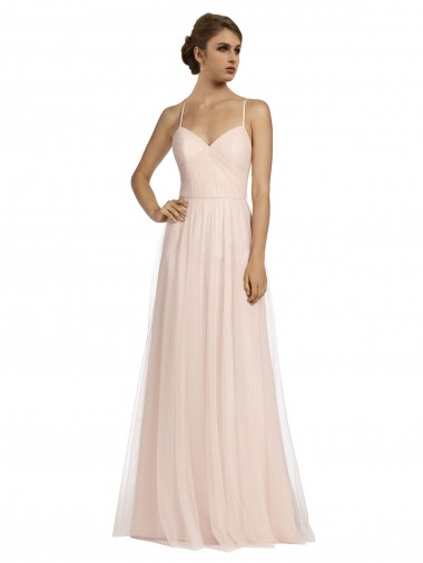 Spaghetti Straps Tulle Sleeveless Pink Bridesmaid Dress Edinburgh