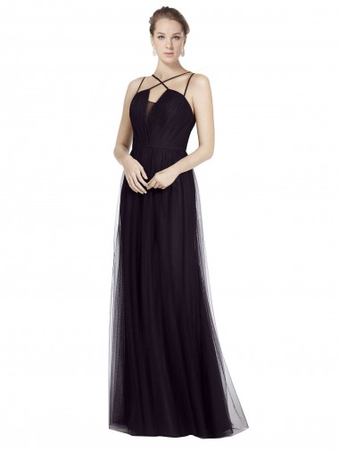 Spaghetti Straps Tulle Sleeveless Black Bridesmaid Gown Edinburgh
