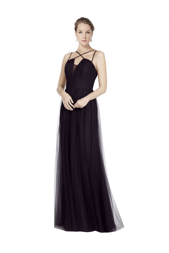 Spaghetti Straps Tulle Sleeveless Black Bridesmaid Gown Edinburgh
