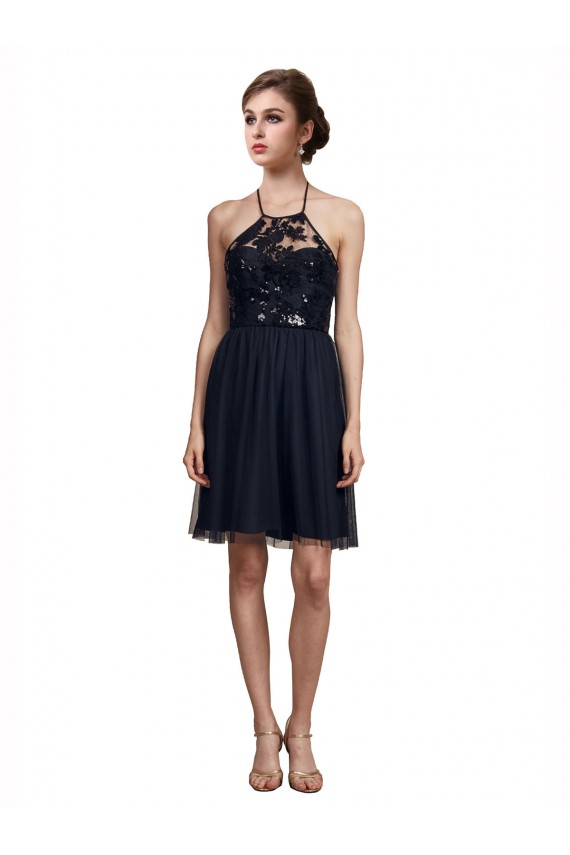 Halter Neck Tulle Sleeveless Black Bridesmaid Gown Edinburgh