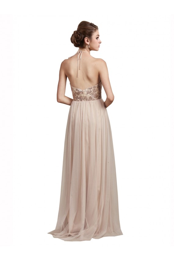 Halter Neck Tulle Sleeveless Nude Bridesmaid Dress Edinburgh