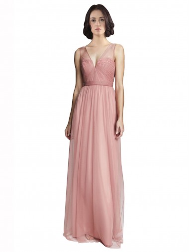 V-Neck Tulle Sleeveless Rose Pink Bridesmaid Dress Edinburgh