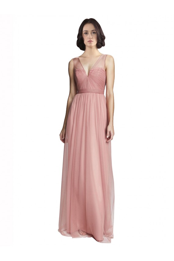 V-Neck Tulle Sleeveless Rose Pink Bridesmaid Dress Edinburgh