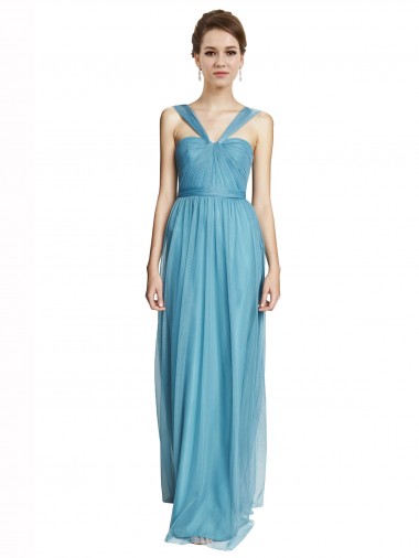 Spaghetti Straps Tulle Sleeveless Sky Blue Bridesmaid Dress Edinburgh