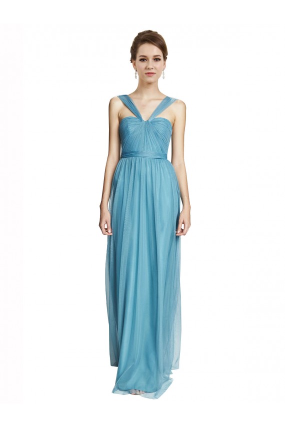 Spaghetti Straps Tulle Sleeveless Sky Blue Bridesmaid Dress Edinburgh