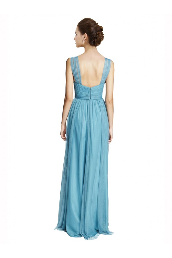 Spaghetti Straps Tulle Sleeveless Sky Blue Bridesmaid Dress Edinburgh