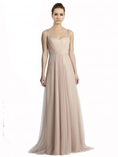 Square Neck Tulle Sleeveless Nude Bridesmaid Evening Dress Edinburgh