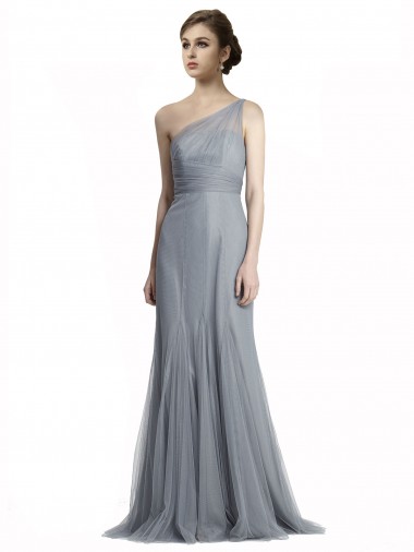 One Shoulder Tulle Sleeveless Slate Grey Bridesmaid Dress Edinburgh