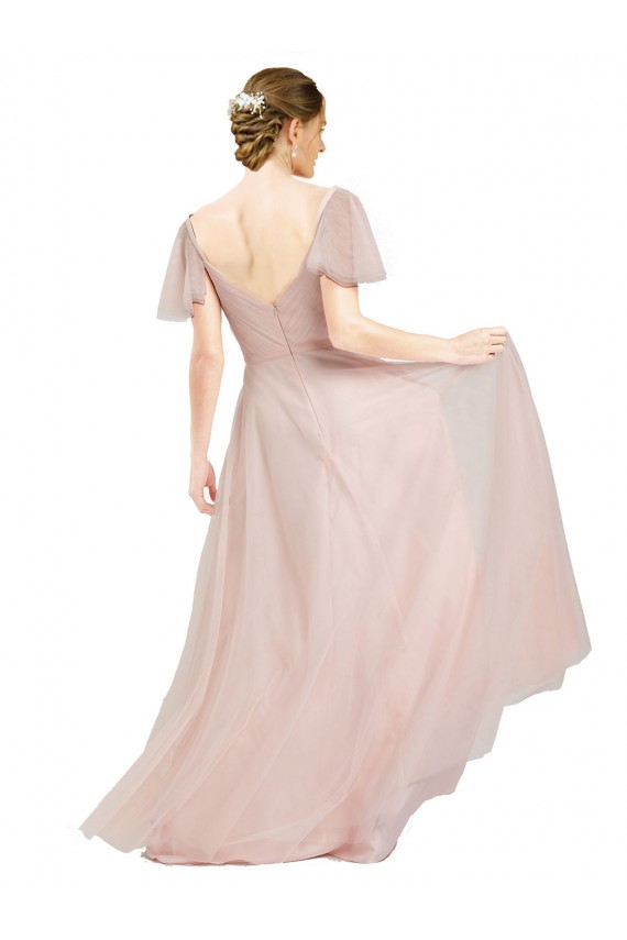 V-Neck Tulle Flutter Sleeves Pink Formal Dress / Bridesmaid Dress Edinburgh